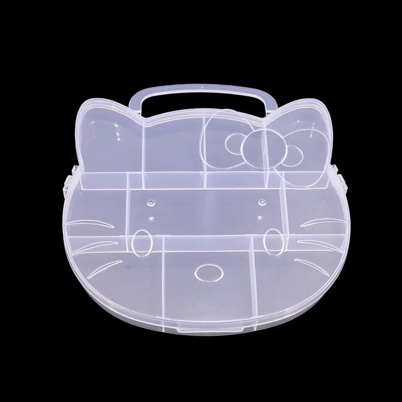 

Kawaii Hello Kitty Cute Transparent Plastic Packaging Storage Box Toy Display Earstuds Divided Sorting Jewelry Women Accessories