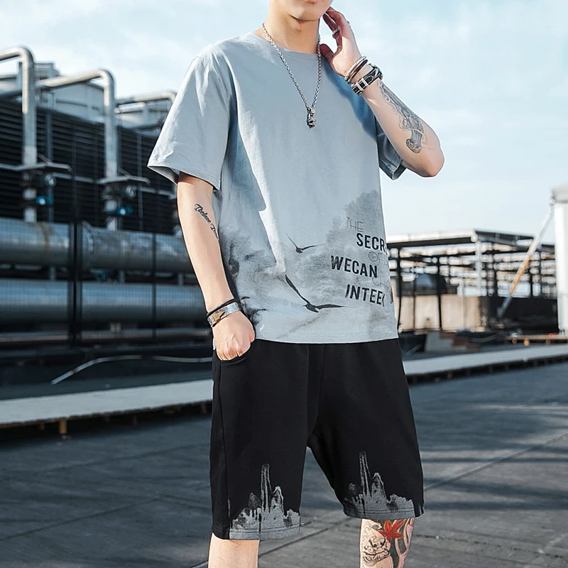 New Clothing Summer Men's Casual Sports Set Running Set Fitness Sports Set T-shirt + Shorts 2 Piece Clothes for Men Shorts