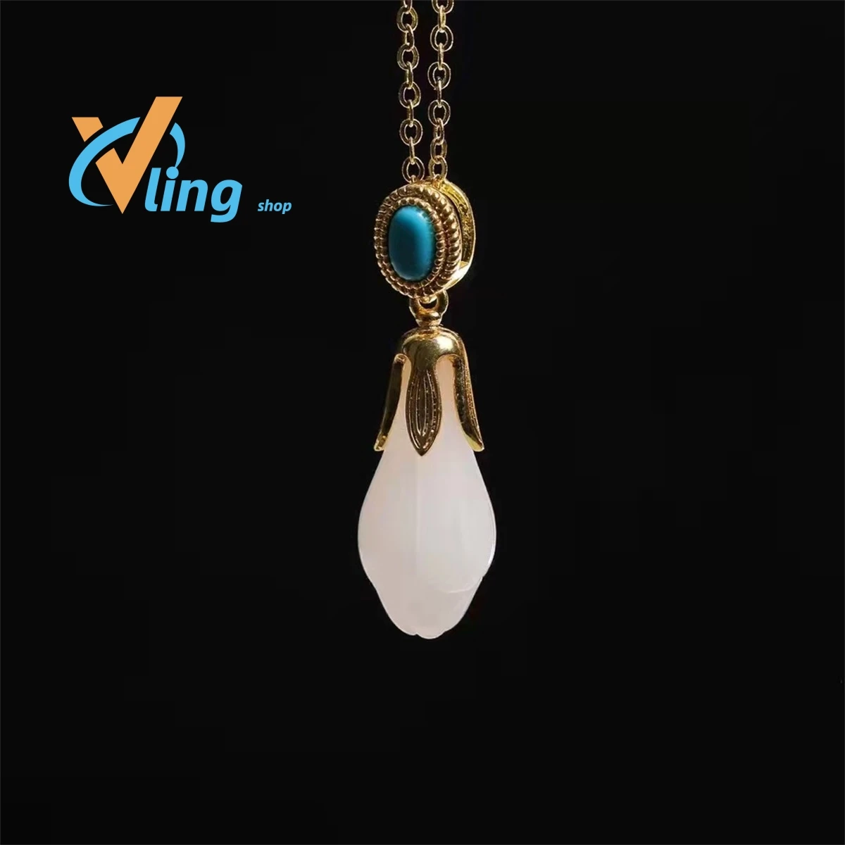 Wholesale Inlaid Gold Wire Jade Orchid Set Of Rings Necklace Earrings Charm RetroThree Piece Set Of Antique JewelryFashion Gift