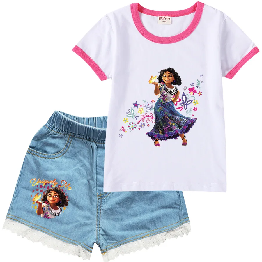 

New Kids Cartoon Clothing Mirabel sports Suit Girls Girl Summer Clothes T-shirt+shorts Casual Clothing Sets