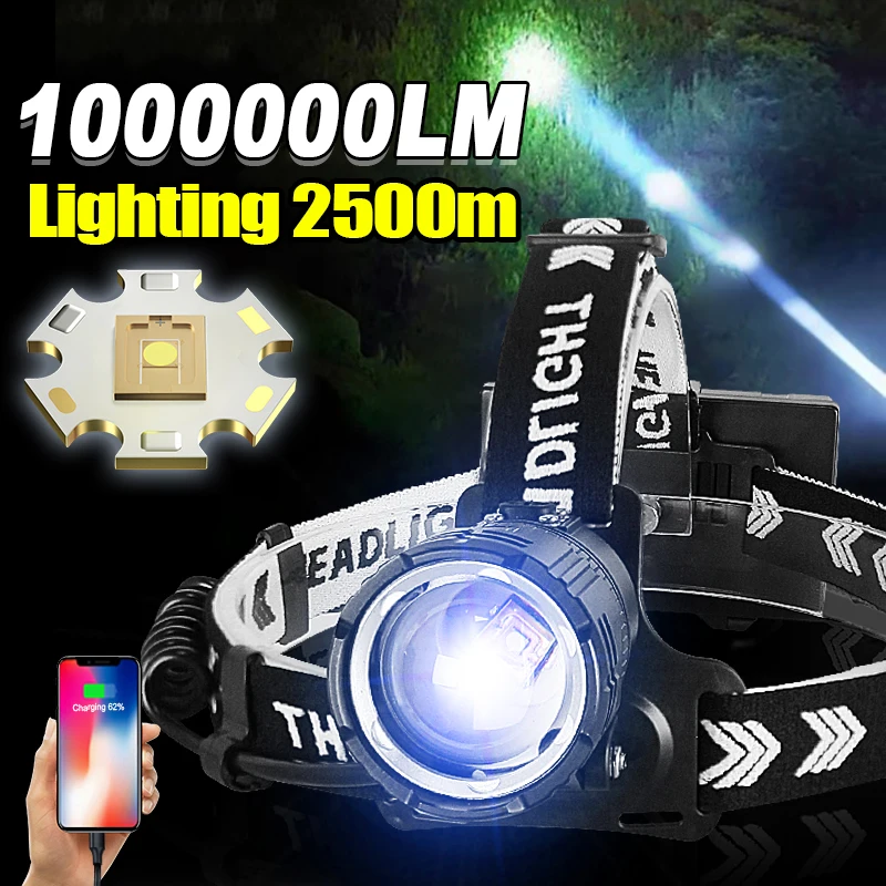 

Most Powerful LED Headlight Super Bright Big Aperture Head Flashlight Usb Rechargeable led Headlamp Long Shot Fishing Head Torch