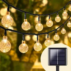 Solar Crystal Ball Fairy String Lights - Outdoor Waterproof Decoration for Christmas, Camping, and Garden Parties (5M20L-Warm White)