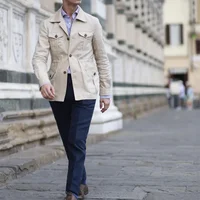 Mens Coats Safari Jacket Linen British Retro Gentry Suit Pockets Outerwear Fashion Solid Color Male Tops Ropa Hombre 1
