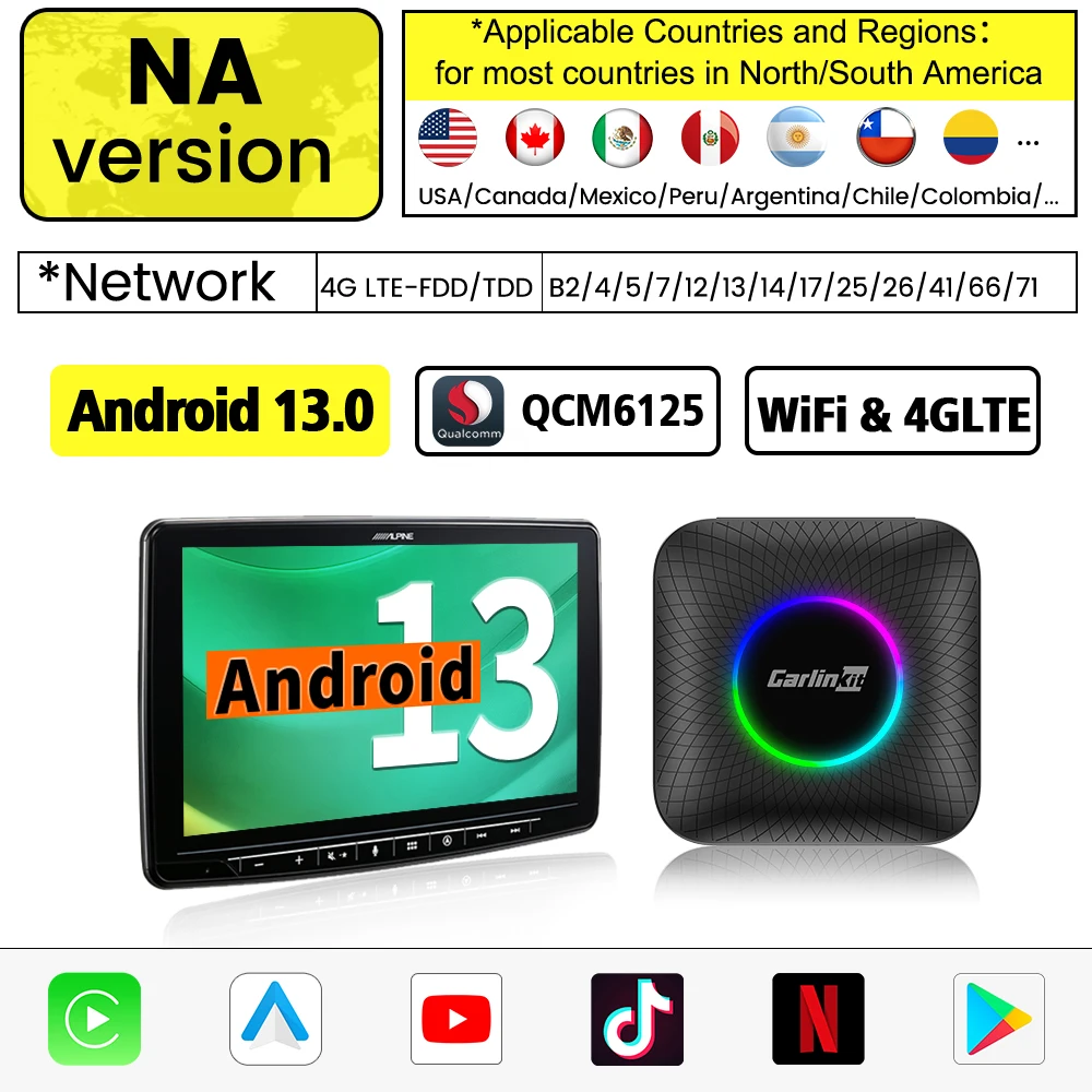 2023 Carlinkit Android 13 Car TV Box LED Android Auto CarPlay Wireless  Adapter SM6225 8-Core IPTV Netfilx Play Video CarPlay Ai Box