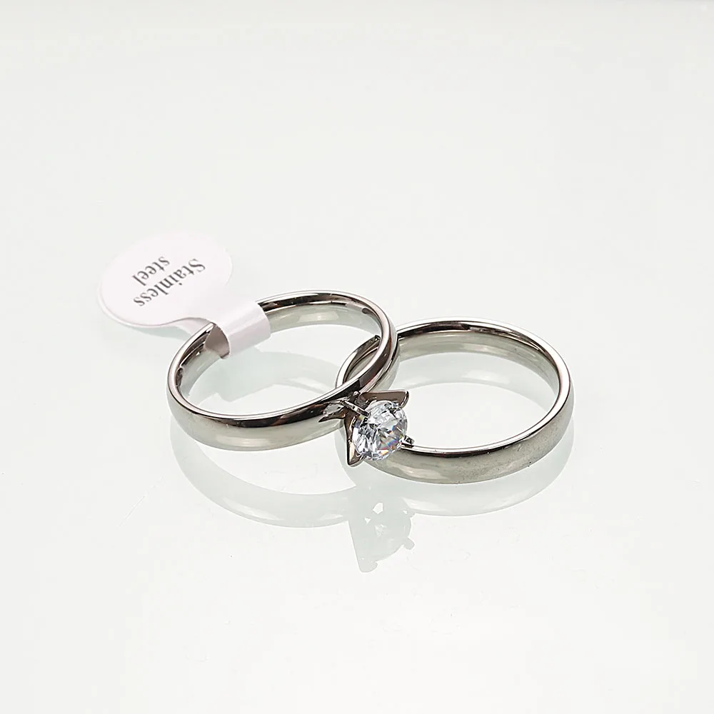 2pcs 4mm Zircon Couple Rings – Men’s Stainless Steel & Women’s Gold Jewelry - Image 4