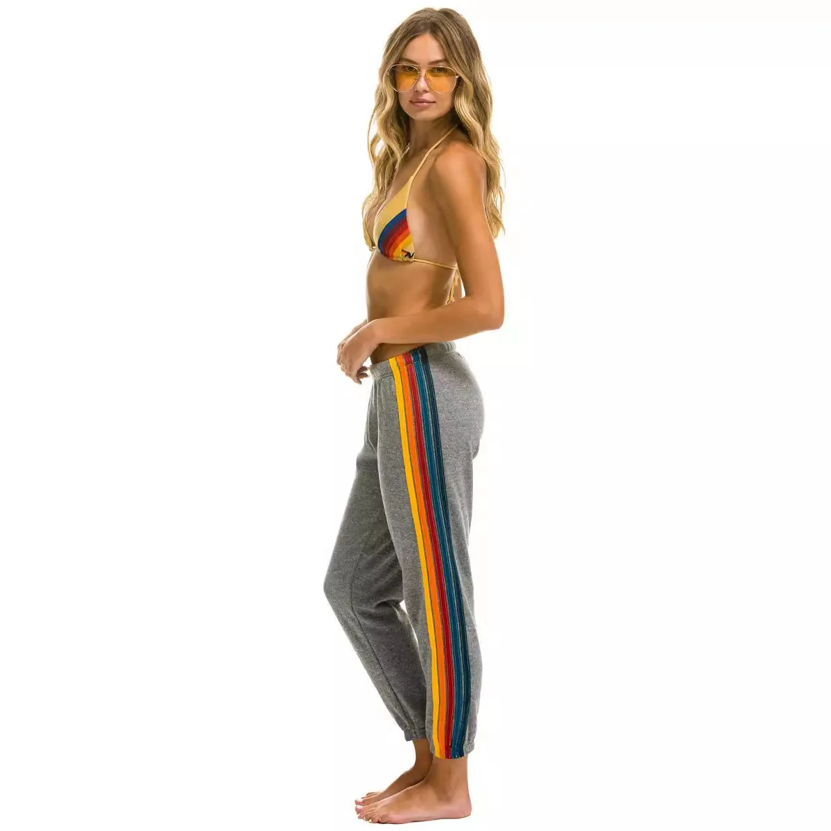 Europe and The United States New Spring and Autumn Women's New Rainbow Strip Ladies Sweatpants Sports Casual Knitted Pants 2