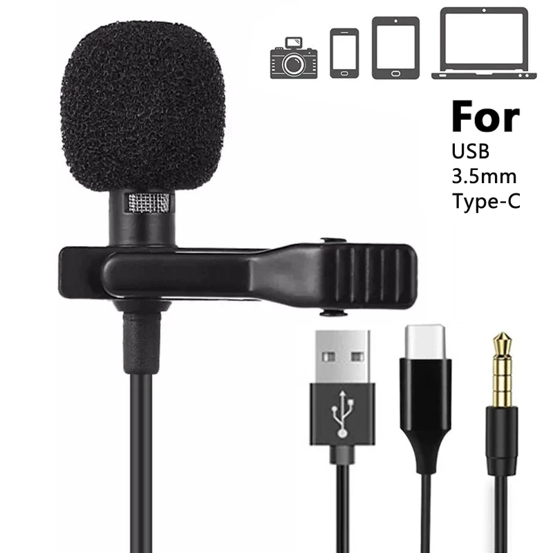 Mini microfono lavalier da 3,5 mm USB tipo C clip-on microfon condensatore lavalier fascetta Mikrof per cellulare smartphone PC laptop microfono