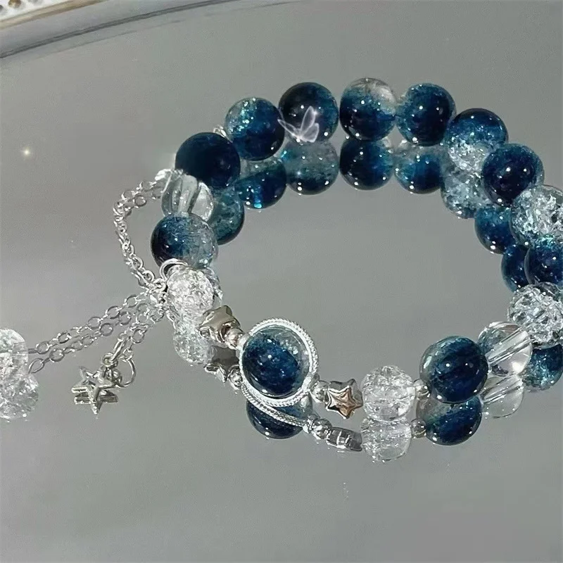 Exquisite Fashion Galaxy Hanging Super Fairy Star Bracelet For Women Elastic Crystal Beads Bracelet Versatile And Sweet Jewelry