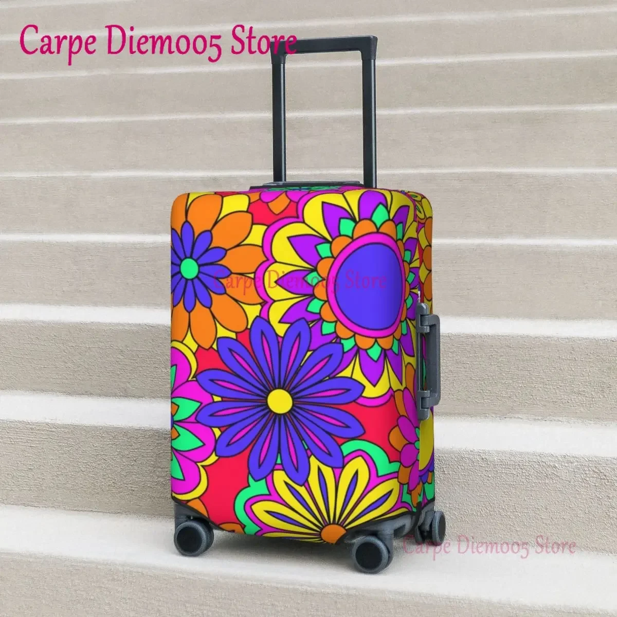 

Groovy Flower Power Suitcase Cover Retro Hippy Pattern Holiday Business Practical Luggage Accesories Protector