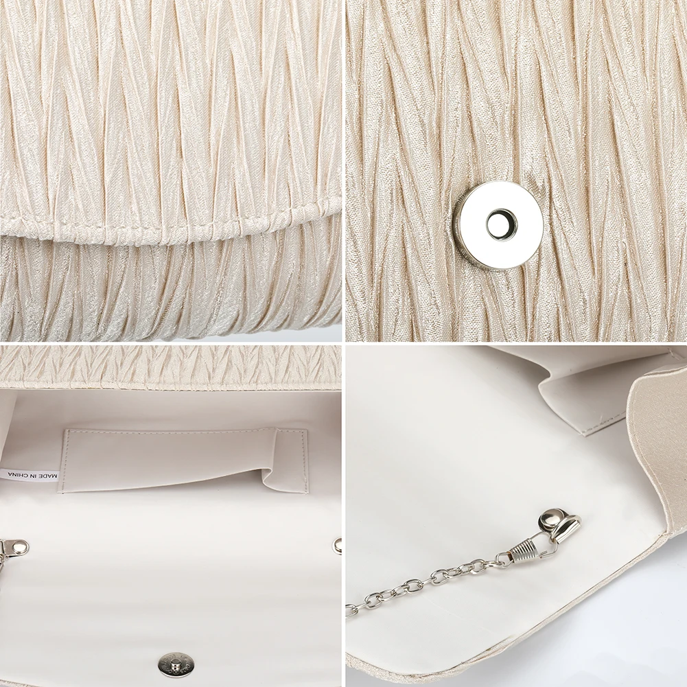 Women's Satin Pleated Dinner Bag Pies Hold a Bridal Sash Handbag