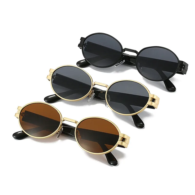 Luxury Unisex Oval Metal Sunglasses - Designer Black UV400 Fashion Shades