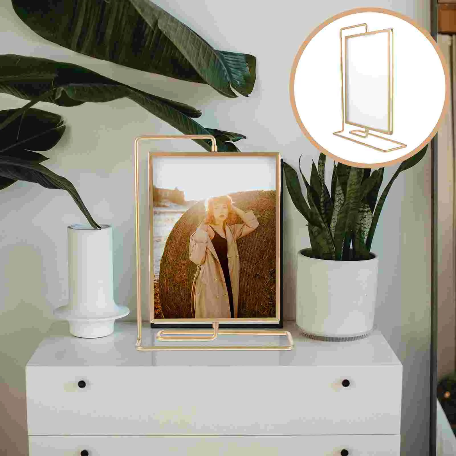 

Metal Rotating Photo Frame 2 Sided Double-Sided Display Standing Picture Frames Multi Vertical Floating for Home Glass