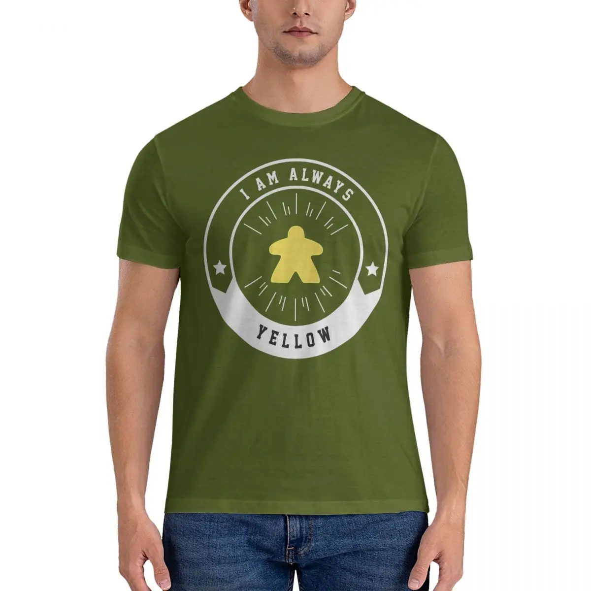 thumbnail image 1 of Camiseta holgada "I Am Always Yellow Meeple" (Adicta a los juegos de mesa y a los Meeples). C-Catan, ropa de algodón puro., 1 of 7
