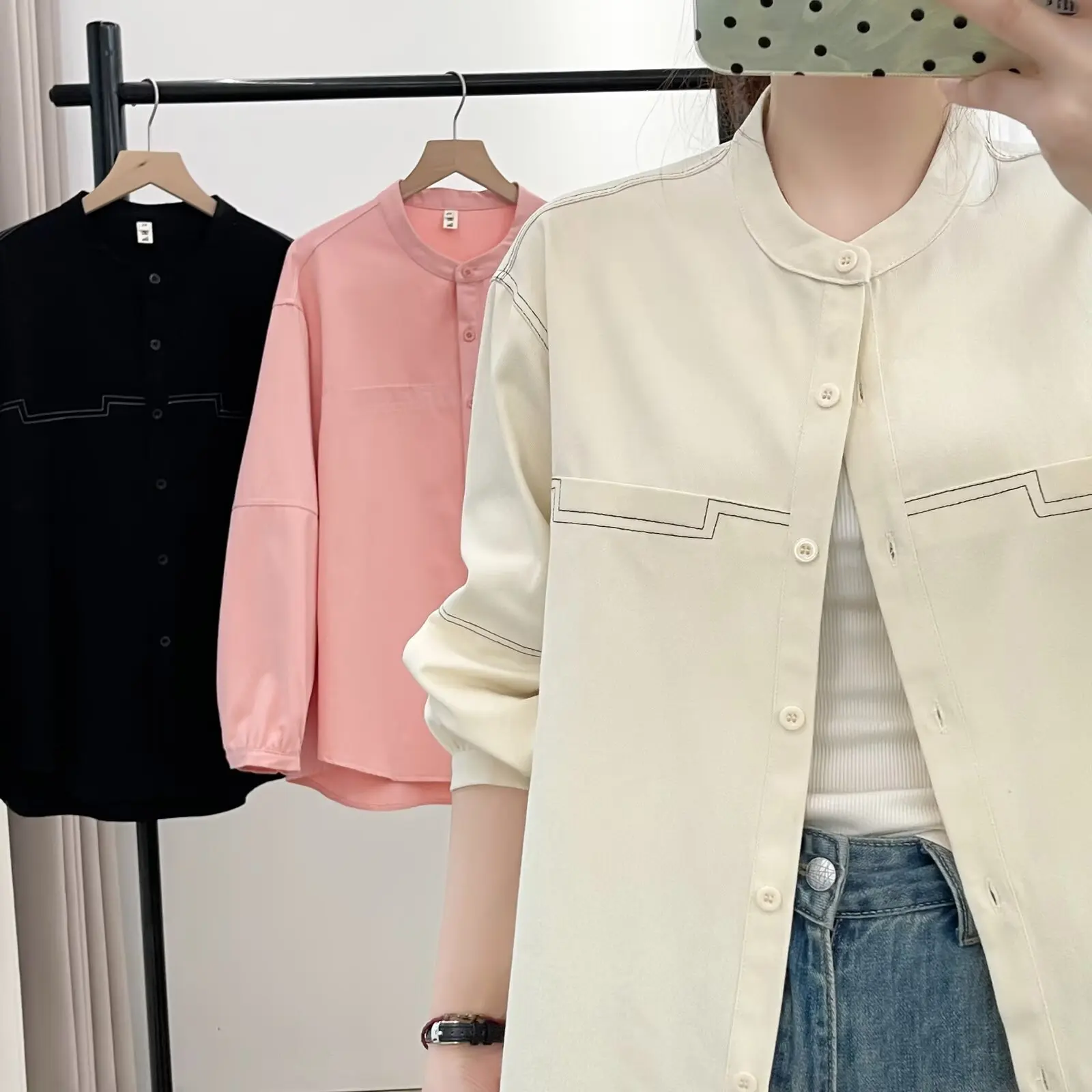 Fashion Plus Size Women's Blouses New Autumn Style Casual Loose And Loose Shirt Casual Bright Line Jacket 683