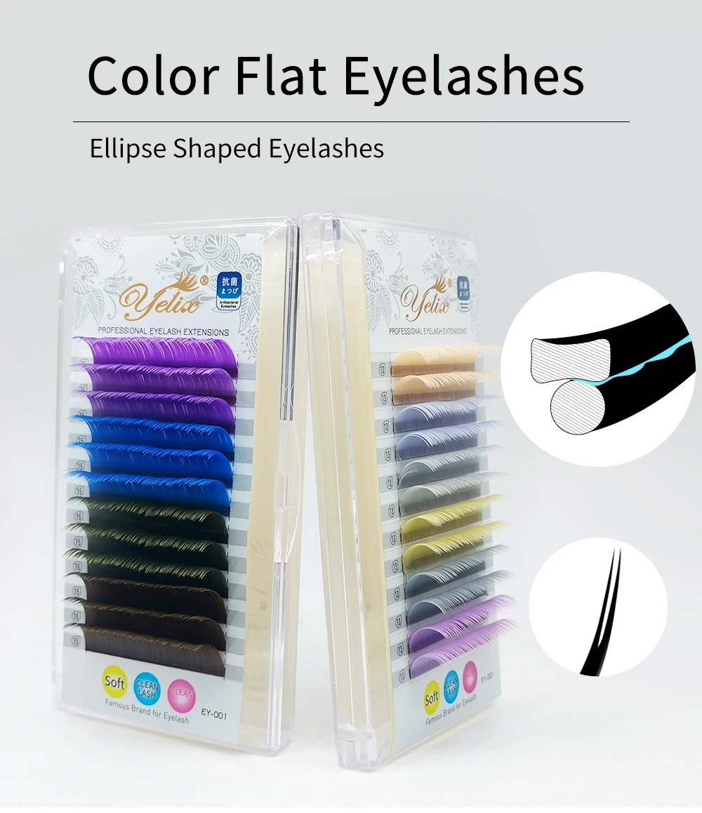 Description Picture 2 of itemYelix Colored Ellipse Flat Eyelash Extensions Purple Blue Brown Green Lashes Individual False Natural Mink Lashes