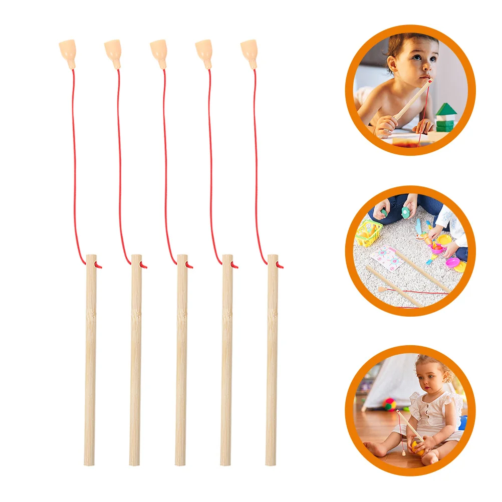 

Wooden Magnetic Fishing Poles Small Wood Fishing Rods Kids Fish Catching Game Early Educational Toys