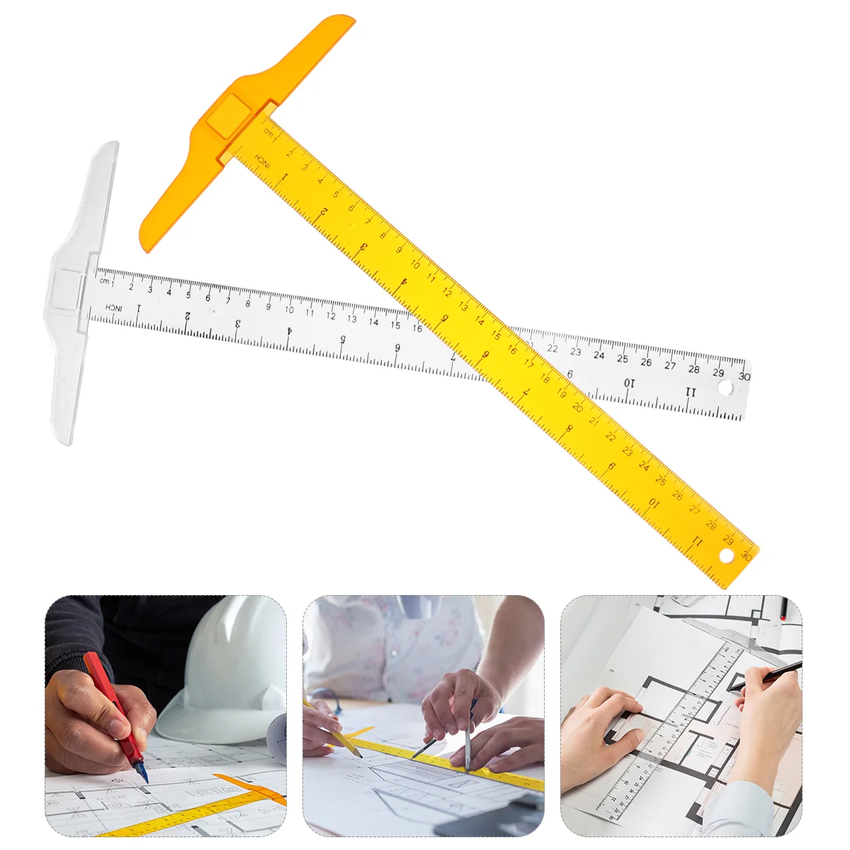 

2 Pcs Precision Tools Double Scale Ruler Square Measuring Carpenter Plastic Transparent T-Ruler Clear Drawing T-square