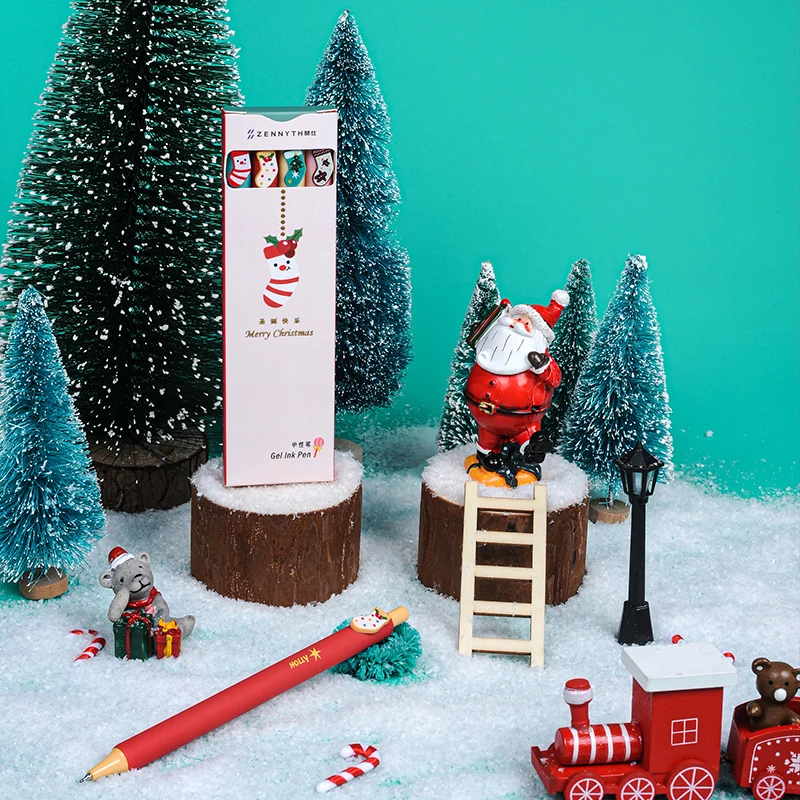 4 Pcs/Set Merry Chrismas Gel Pen Cute Cartoon Best Wishes Christmas Gifts 0.5mm Black Ink Pens School Office Stationary