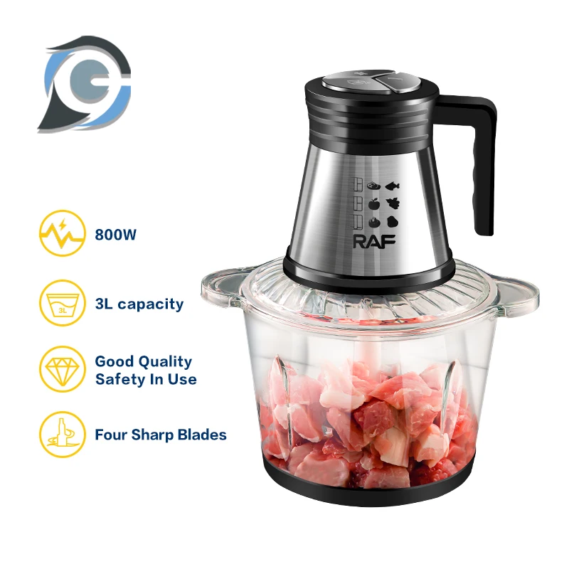 EXSAMO800WElectricFoodProcessorChopperTwoSpeeds3LGlassBowl