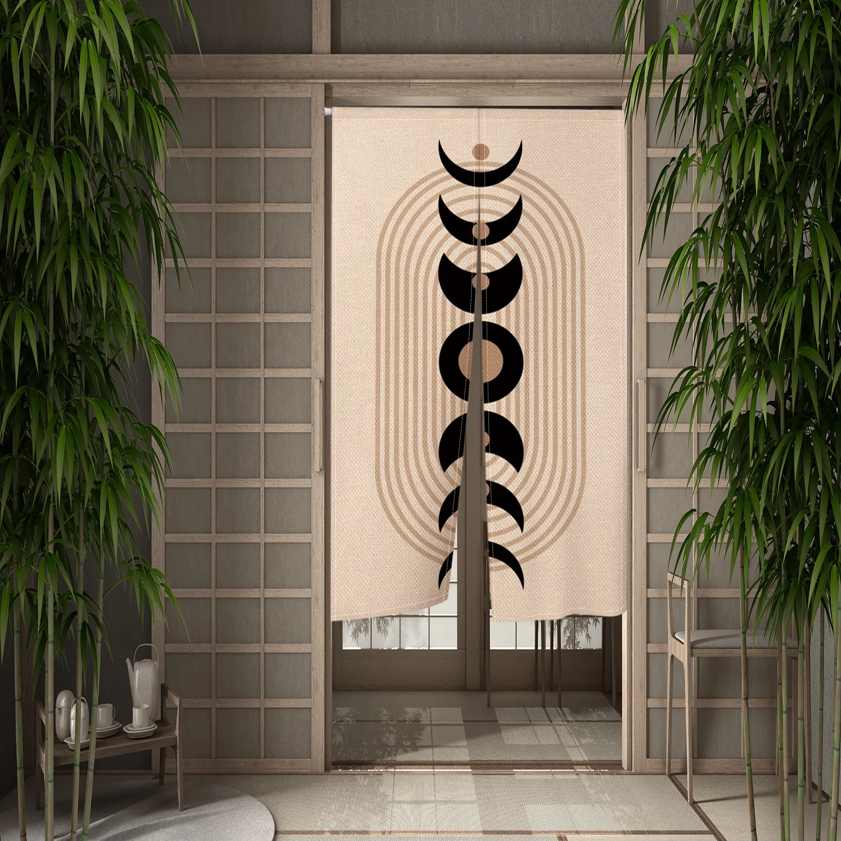 Nordic Wind Doorway Curtain Sun and Moon Woman Bohemian Kitchen Entrance Partition Split Hanging Half-Curtain Room Decor Noren 3