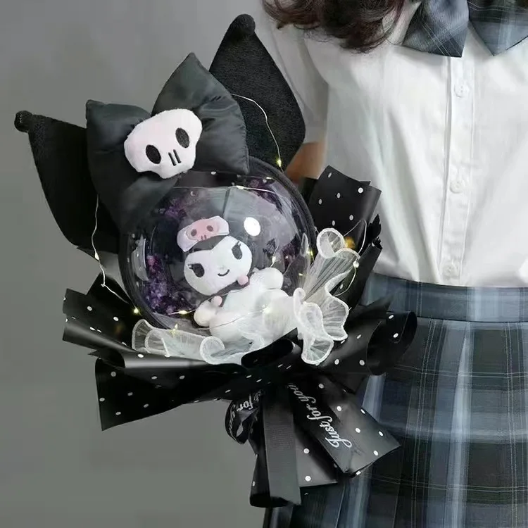 

Kawaii Kuromi My Melody Plush Bouquet Pompompurin Cinnamoroll Acrylic Bobo Ball with Artificial Flowers Bouquet Holiday Gifts