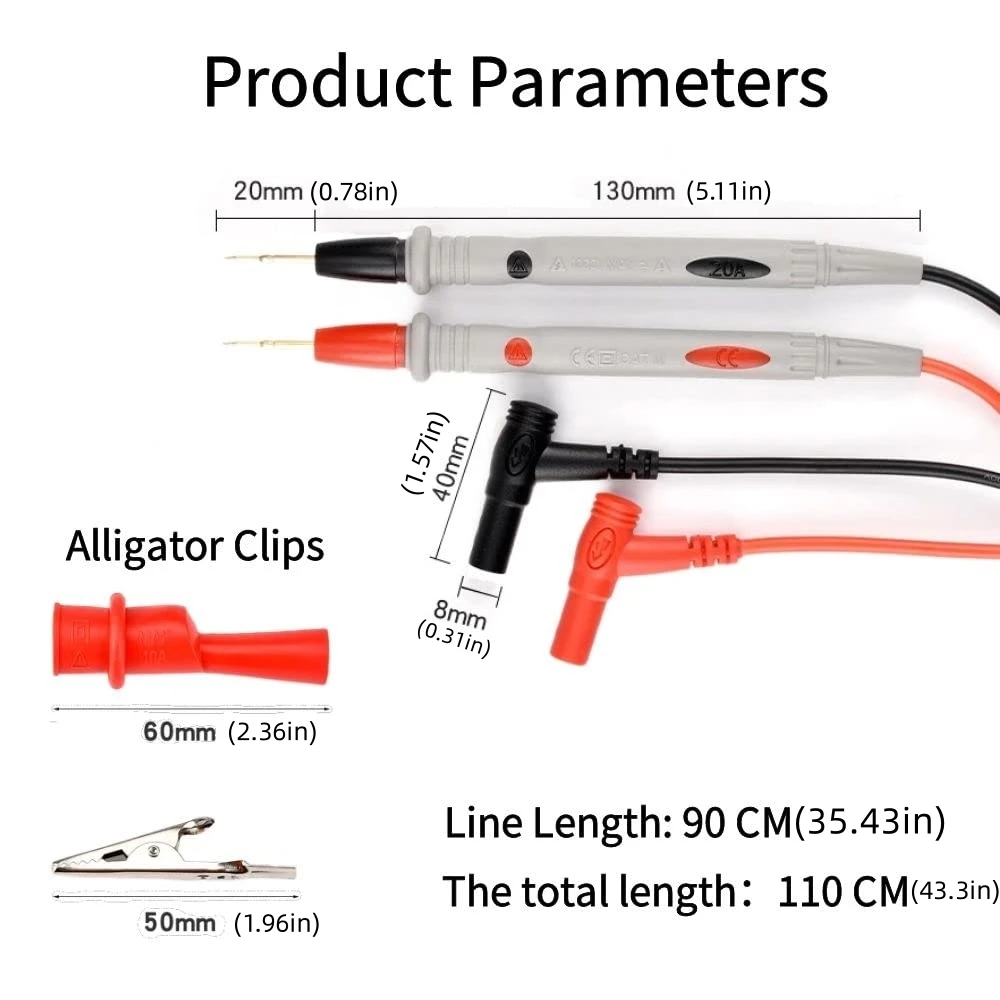 20A 1000V Multimeter Test Leads Kit with Alligator Clips and Plunger Test Wire Silicone Material Hooks Test Probes