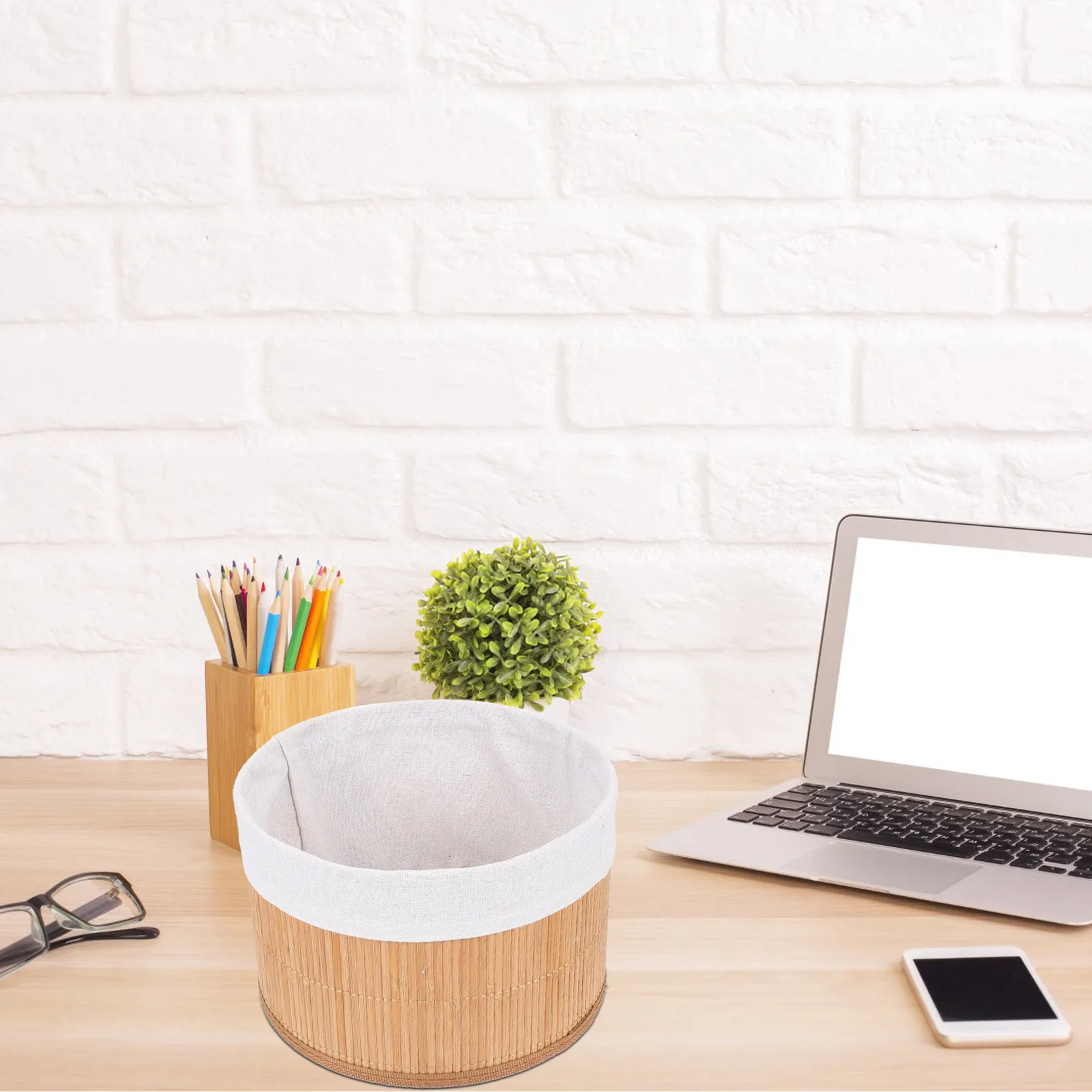 3Pcs 라운드 대나무 보관 바구니 데스크탑 주최자 다기능 가정용 책상 바구니 과일 캔디 홀더 데스크 주최자