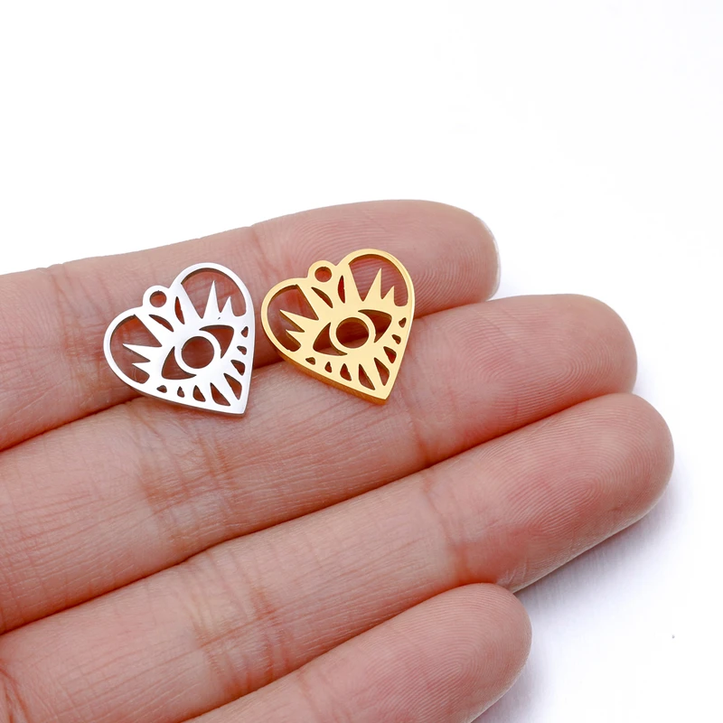 

10pcs Gold Plated Stainless Steel 15*16mm Hollow Heart Evil Eyes Pendants Charms For DIY Love Jewelry Necklaces Making Findings