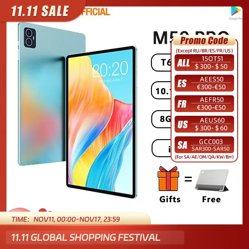 118.68€ 58% OFF|Teclast m50 pro 2023 android 13 tablet 8gb ram 256gb rom unisoc t616 10,1 zoll 1920*1200 4g dual sim lte 6000mah typ c| | - AliExpress