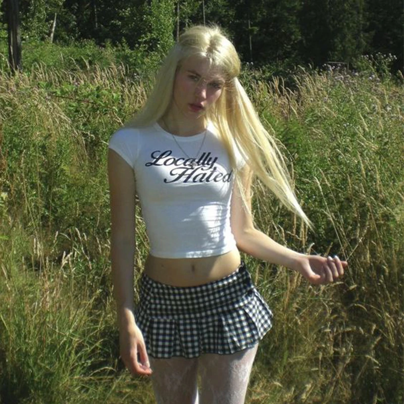 Description Picture 5 of itemGothic Punk Rock Aesthetic Y2K Harajuku Baby Tees Casual Slim Sexy Fashion Short Sleeve Crop Top Vintage Hip Hop Women's Clothes