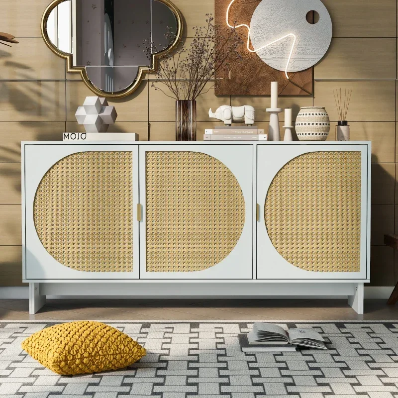 Rattan Door, Mid Century Modern Storage Cabinet