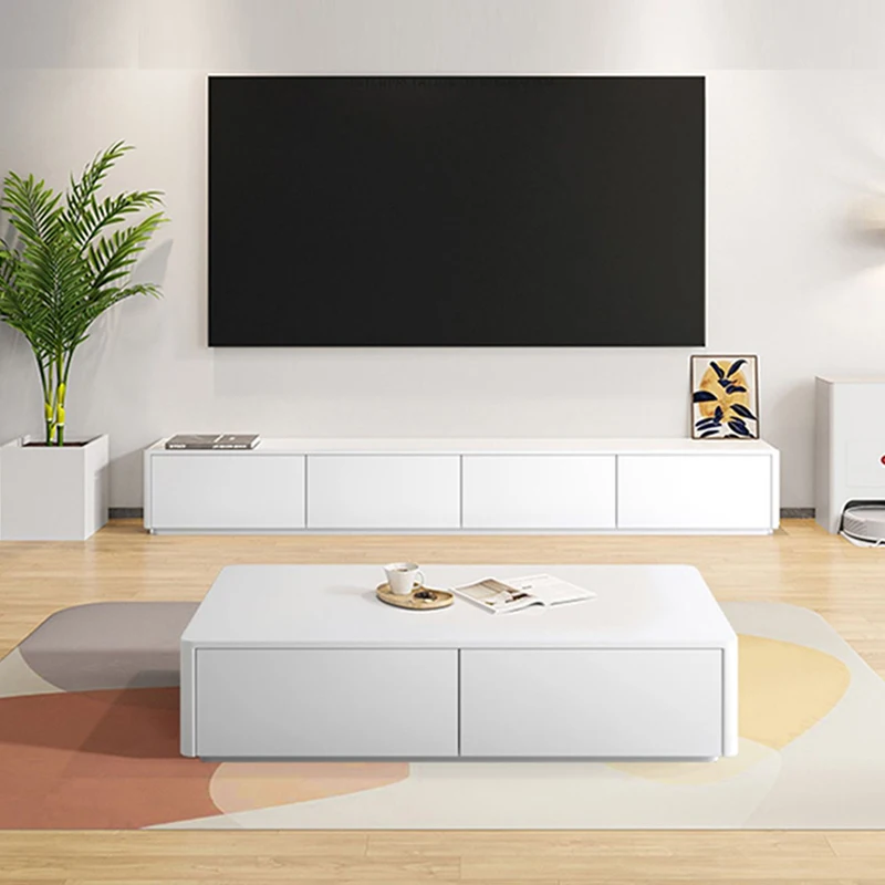 

Nordic white tea table TV cabinet combination modern simple light luxury living room TV cabinet floor cabinet of different sizes