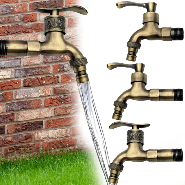 Fémkerti Otthoni Vízcsap Kapcsoló Szerszám Cseréje 1/2 "3/4" Tömlő Adapter Csatlakozó Antik Csaptelep Fürdőszoba Konyhai Sárgarézhez - Image 3