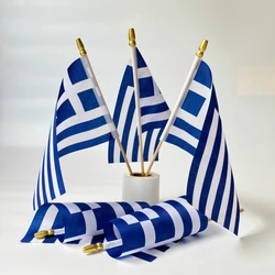 Miniature Greek Flag with Wooden Flagpole - 14x21 cm Polyester Standard Flag - 14x21cm10pcs (Blue)