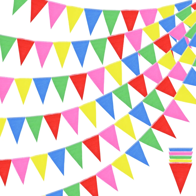 50 Meter 100 Flagge Dreieck Wimpelkette Girlande Kindergeburtstag Party Außendekoration Hochzeit Babyparty Mehrfarbiges Hängebanner – Detail 4