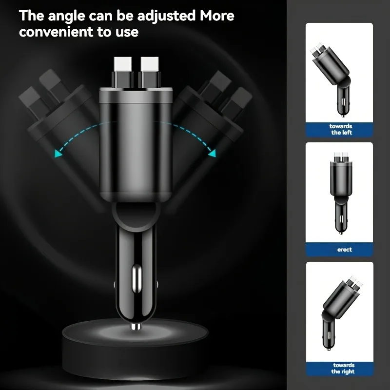 Caricabatterie per auto con cavi retrattili, tre porte di ricarica, supporta fino a 5 dispositivi simultaneamente, base di ricarica rapida intelligente - Image 4