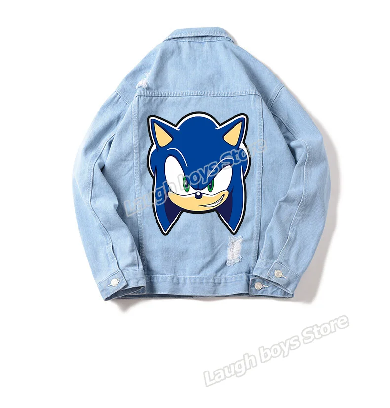 thumbnail image 1 of Chaqueta de mezclilla Sonics con figuras de juego, chaquetas de mezclilla con agujeros rotos, estilo retro americano de primavera y otoño, moda de tela, blusas con cuello vuelto, 1 of 5