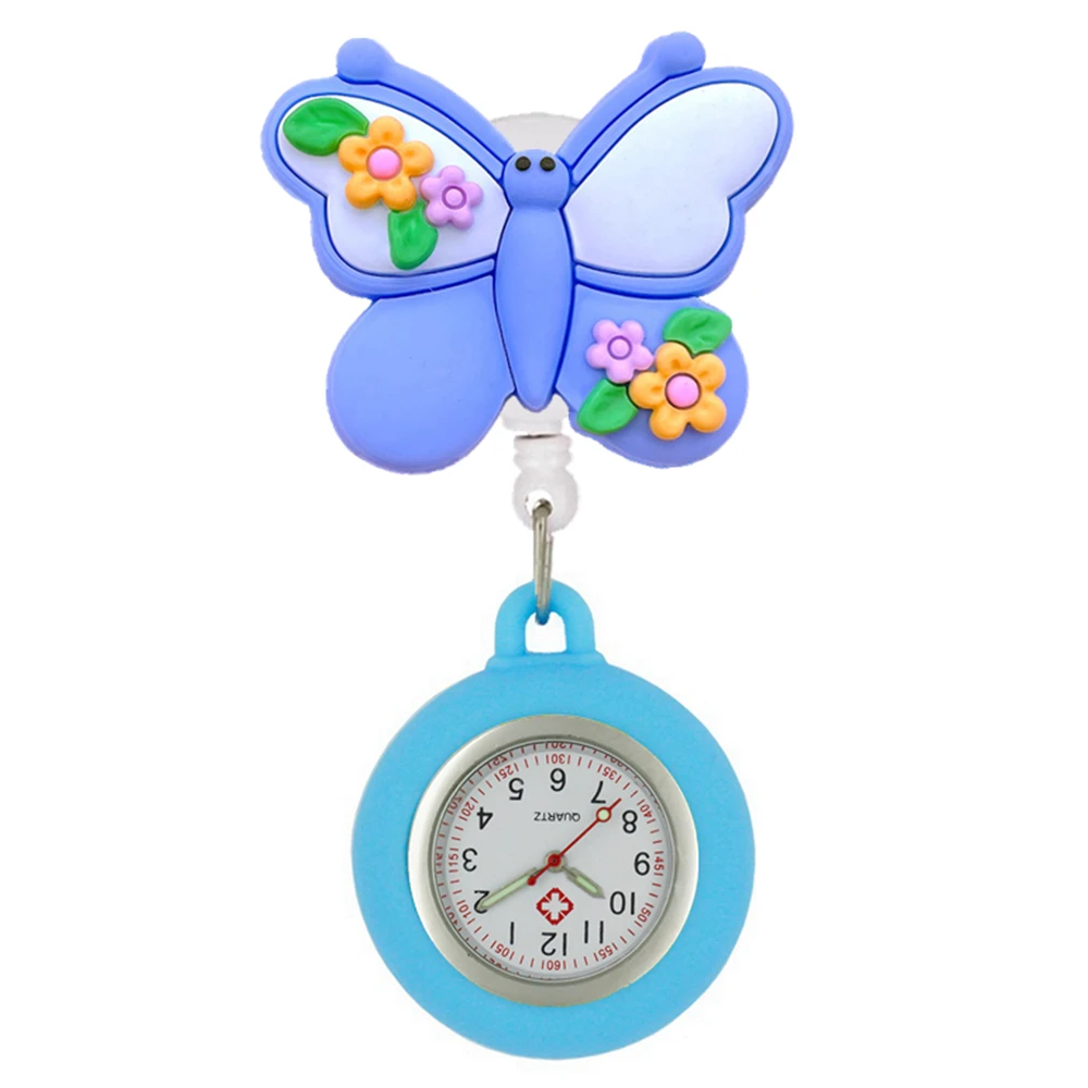 Nurse Doctor 5 Colours Flowers Pretty Cartoon Butterfly Retractable Badge  Reel Medicine Hospital Hang Clip Pocket Watches Clocks