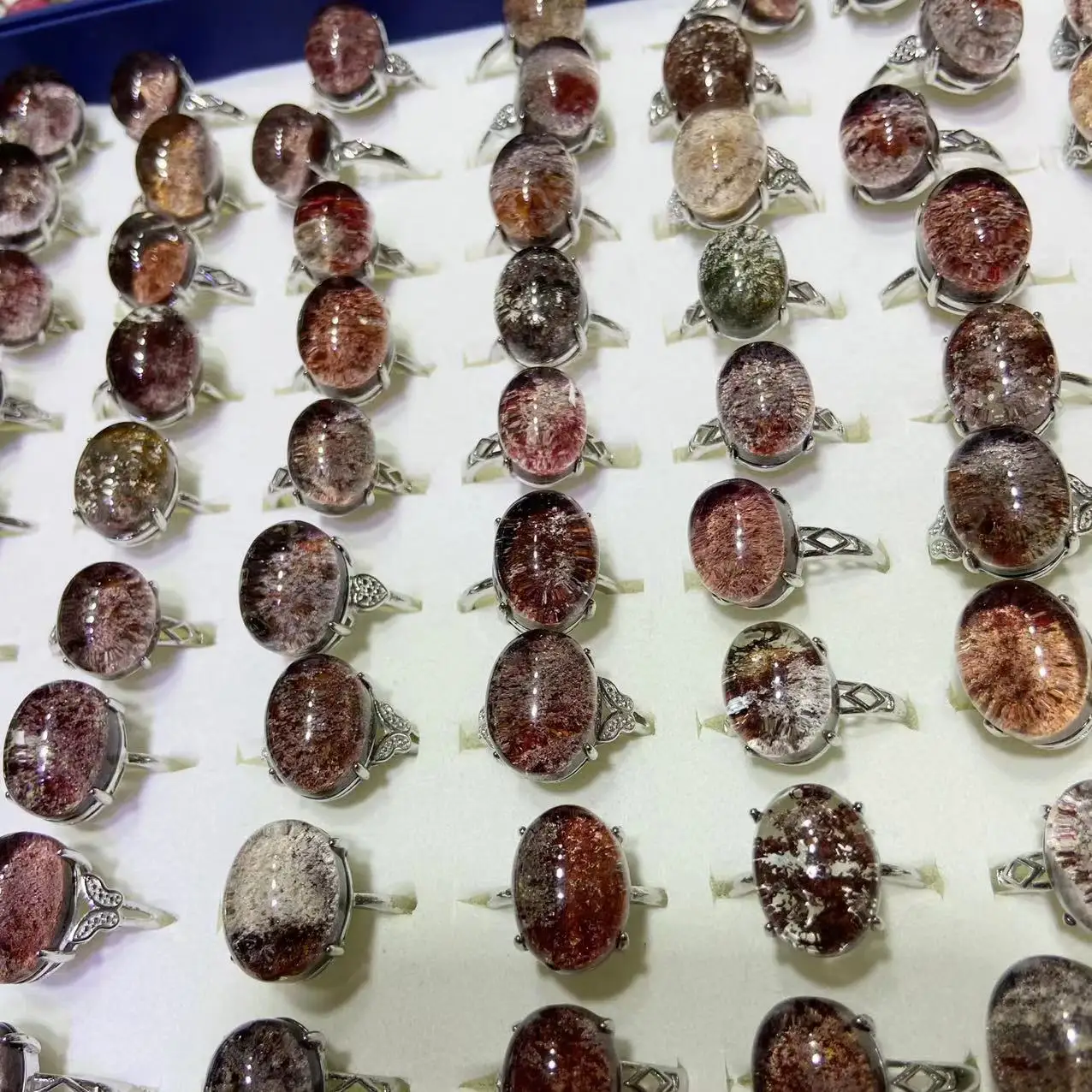 

Natural Stone Finger Ring Colorful Garden Quartz Ring Silver Plated Copper Women Ring Adjustable Wedding Jewellry