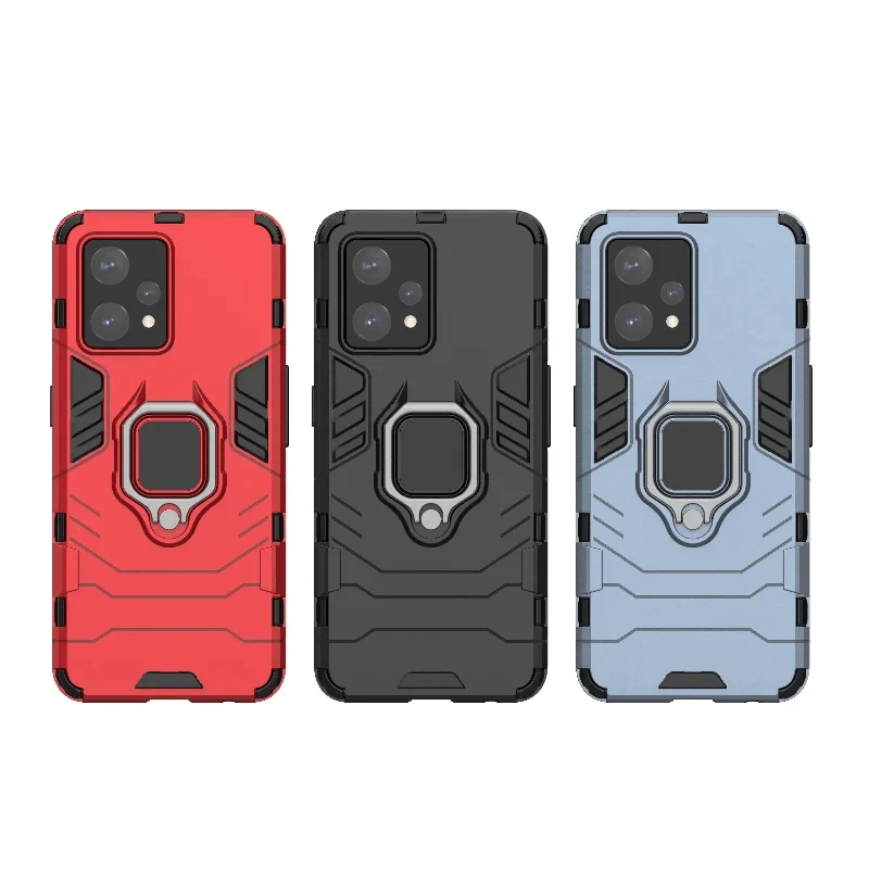 Enhanced Shockproof Armor Back Cover with Metal Ring Holder