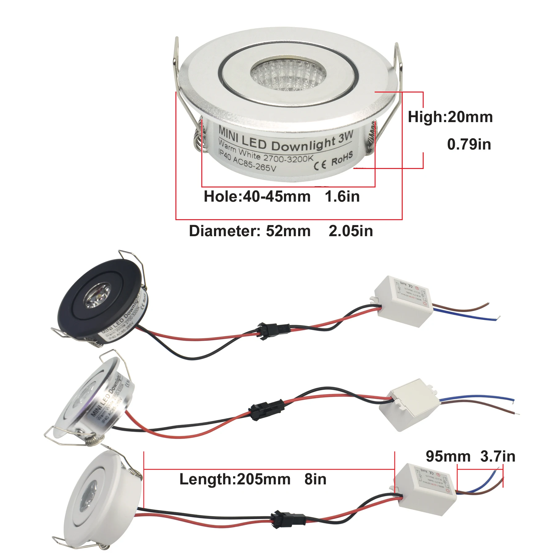 10pcs Mini 1W 3W Silver Aluminum Spot LED Downlight Receesed Ceiling Light Small Size Cut 40-45mm