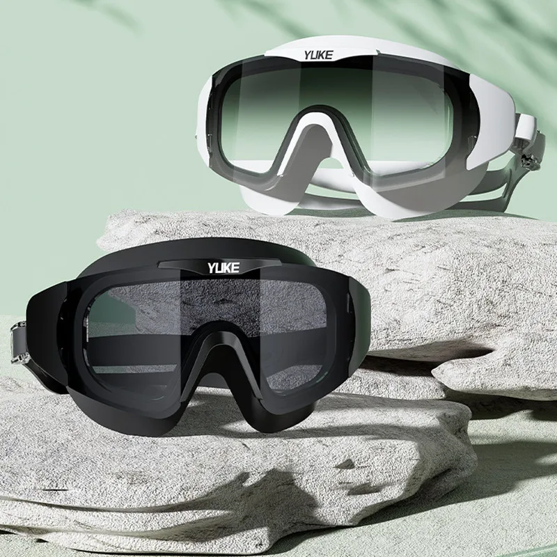 YUEK 대형 프레임 전문 성인 수영 고글 귀마개 방수 안개 방지 HD 수영 안경 남성 여성 수영장 안경