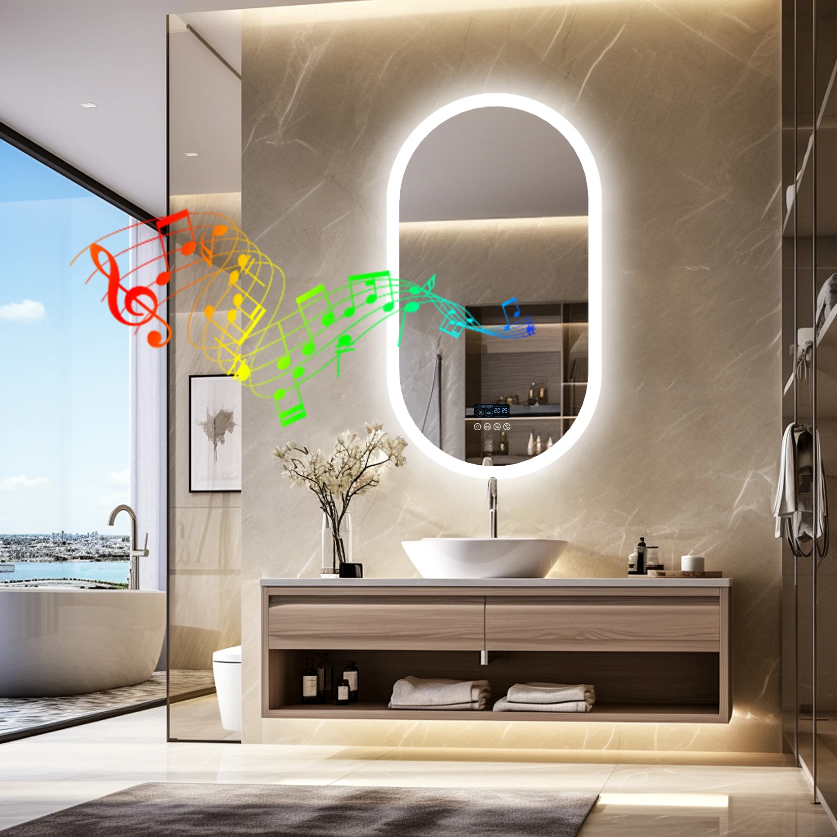 LUVODI Lighted Bluetooth Bathroom Mirror Led Backlit Illuminate Vanity Mirror with Time Date Display Anti-fog - 1
