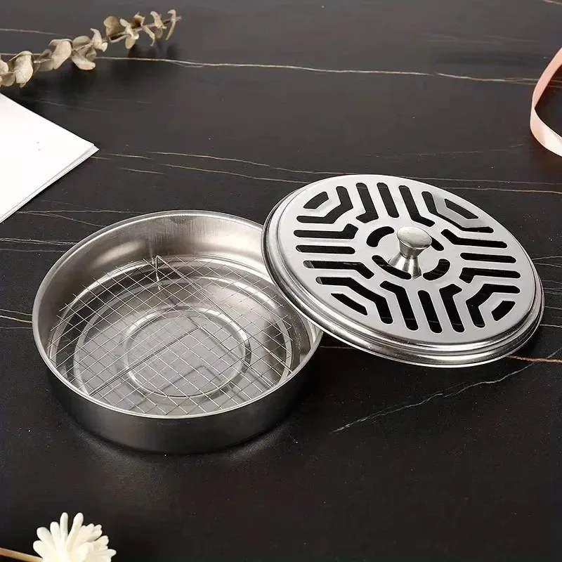 Mosquito Coils Holder Stainless Steel Mosquito Coil Box with Cover Round Mosquito Coil Tray Easy To Clean Anti-Mosquito Supplies