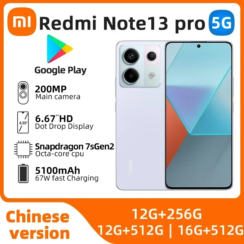Global Rom Xiaomi Redmi Note 13 Pro 5G RAM 12GB ROM 256GB Android 6.67 inch Qualcomm's Second Generation Snapdragon