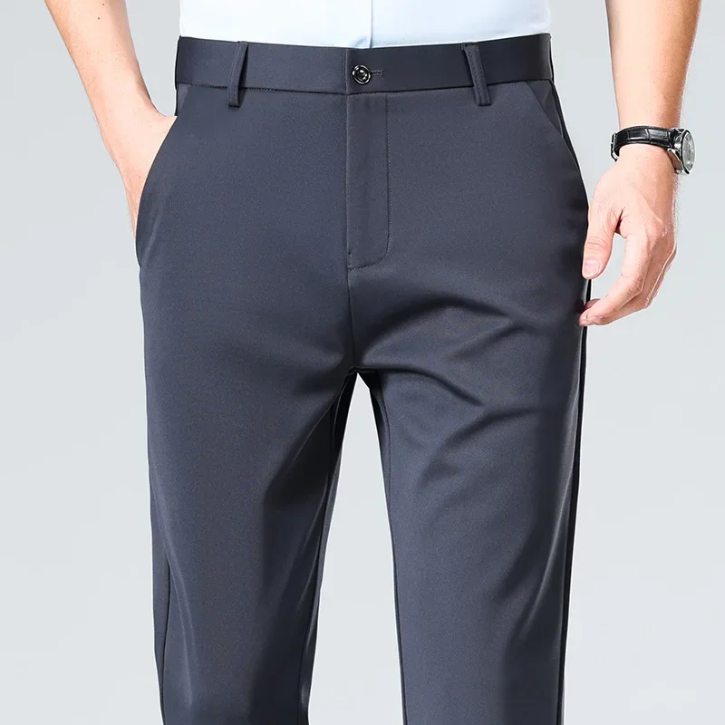 Men's Straight-leg Slim Fit Trousers Solid Color Business Attire