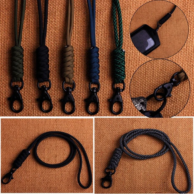 Porte-clés paracorde en nylon tressé, lanière, mousqueton, sac à dos de  survie, militaire, 48cm