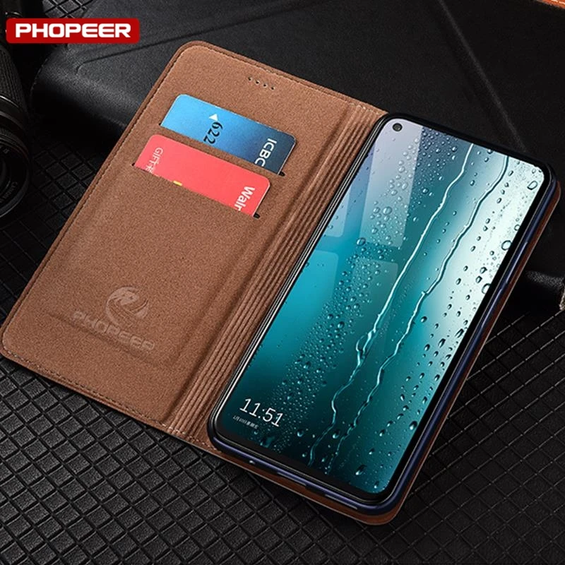 Premium Genuine Leather Magnetic Flip Wallet Case - Book Style Cover