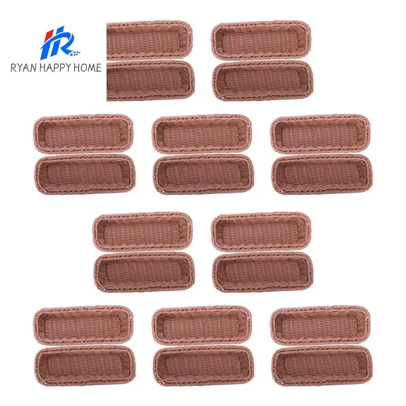 20Pc Rattan Plastic Basket Cutlery Basket Rectangular Storage Box Cutlery Fork Chopsticks Bread Cake Fruit Storage