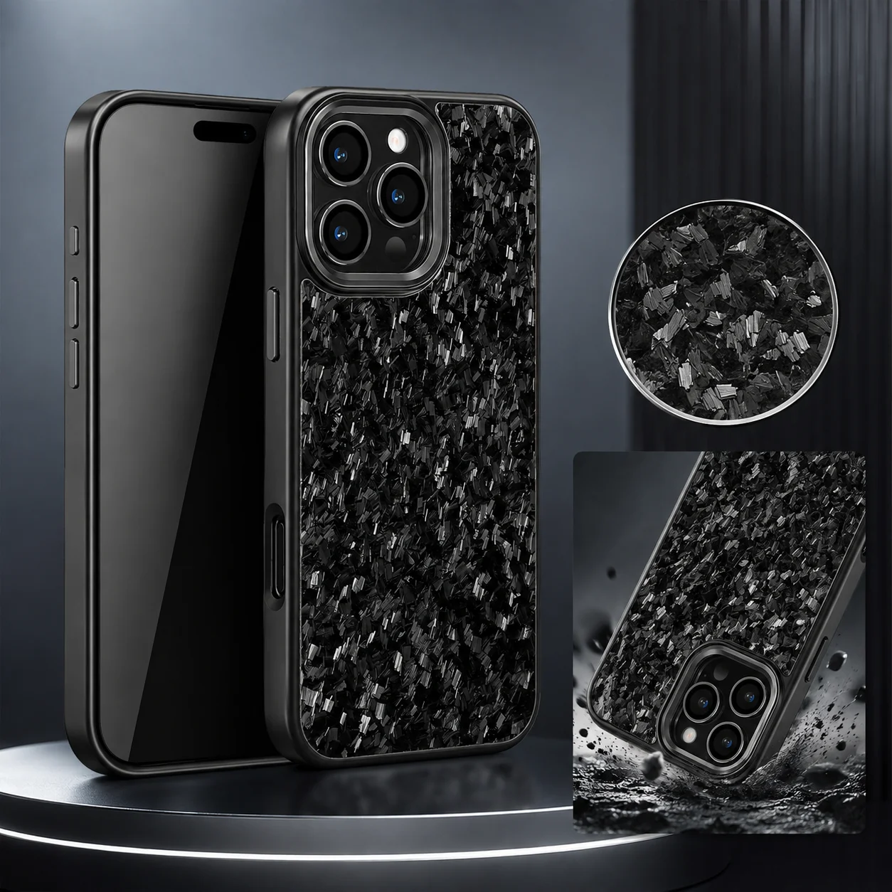 Glossy Metal Frame Real Carbon Fiber Shockproof Wireless Charging Case